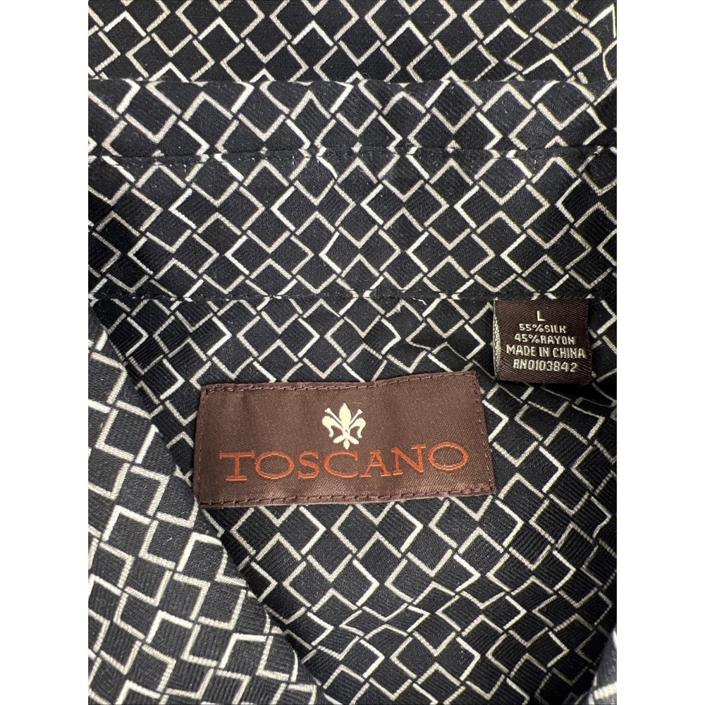 Toscano Silk Rayon Jacquard Shirt Men's Large Geometric Fleur‑de‑Lis NWOT - Picture 4 of 12